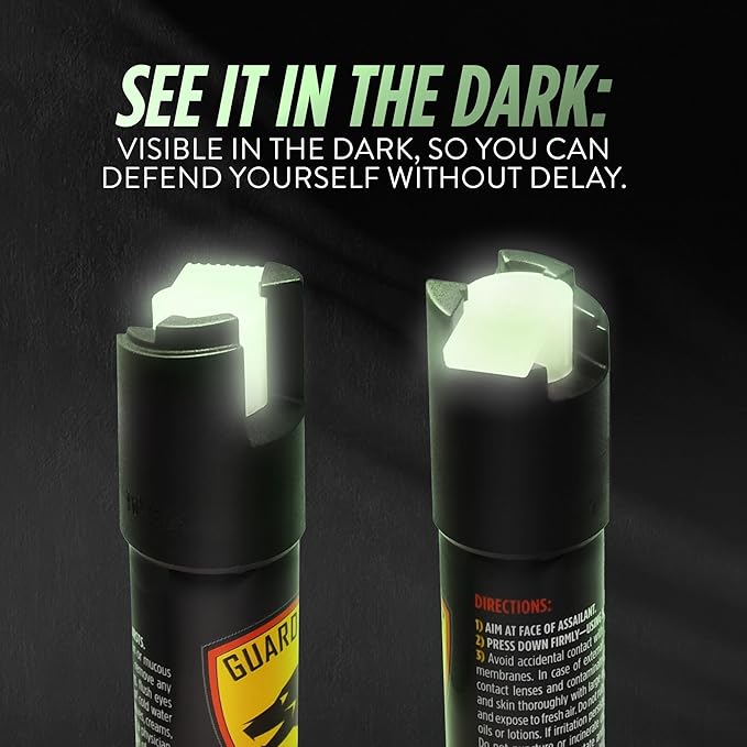 Guard Dog Security Self Defense Pepper Spray Glow in The Dark, OC Spray, UV Dye, Twist Top, Compact Size Self Defense Tool for Women and Men, Police Grade Formula, Up to 16 Feet Long Range
