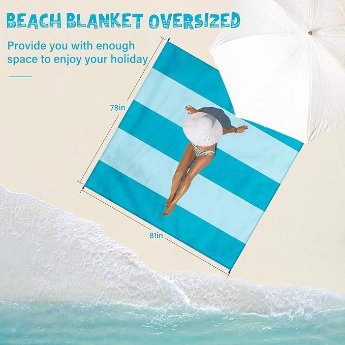 Beach Blanket Waterproof Sandproof 1-7 Adult Oversized 78 '' × 81 '' Lightweight Durable Compact Sand Free Beach Mat for Travel Camping Hiking Picnic Blanket