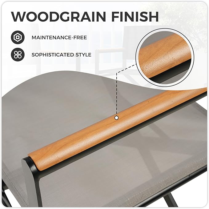 Grand patio Extra-Wide 6-Pack Directors Chairs, Folding Dining Chair Set of 6 with Sling, Woodgrain Armrests, Outdoor, Gray