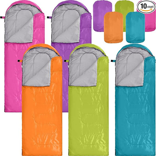 10 Pcs 0 Degree Camping Sleeping Bags Bulk for Adults Cold Weather Sleeping Bags 4 Season Warm Waterproof Lightweight with Compression Sack for Backpacking Hiking Travel Homeless