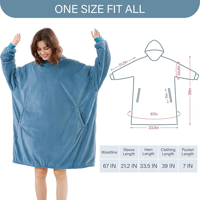 LetsFunny Blanket Hoodie,Oversized Wearable Sherpa Fleece Blanket Sweatshirt,Super Soft Warm Cozy with Giant Pocket,for Women Men Adults Teenagers Kids, One Size Fits All