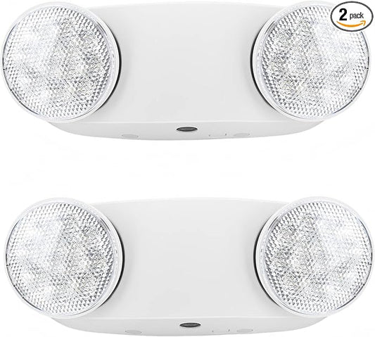 RMC LED Emergency Lights with Battery Backup, Two Head Adjustable Commercial Emergency Lighting, AC120-277V, Hardwired Emergency Exit Light Fixtures for Home and Business, ETL Listed, 2 Pack