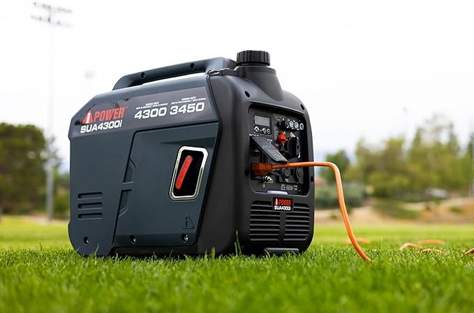 A-iPower Portable Inverter Generator Gas, 4300W RV Ready, EPA & CARB Compliant CO Sensor, Portable Light Weight With Telescopic Handle For Backup Home Use, Tailgating & Camping (SUA4300i)