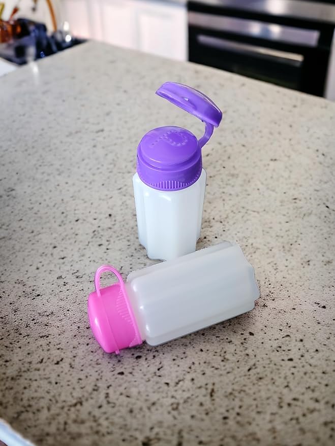 Spill-Proof Flip-Lid Mini Salt & Pepper Shakers | Compact Durable Plastic Travel Spice Dispenser Set for Lunch Bags, Camping & Outdoor Cooking | Blue, Green, Pink & Purple (2 Pair)
