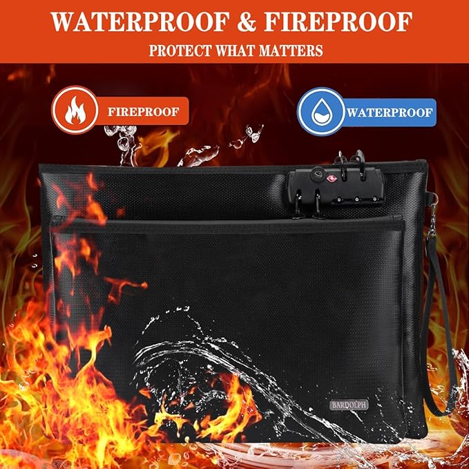 Fireproof Document Bag, Fireproof Money Bag with Lock and Zipper for Cash, FireproofBag Money Pouch, Fire Safe CashBag BankerBag, Notary Supplies (black, Large)