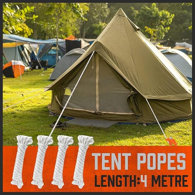 HORUSDY 26 Pack 20CM / 8-Inch Heavy Duty Tent Stakes Awning Pegs Camping Stakes with with 4x13ft Rope & 1 Stopper T Pull Hook
