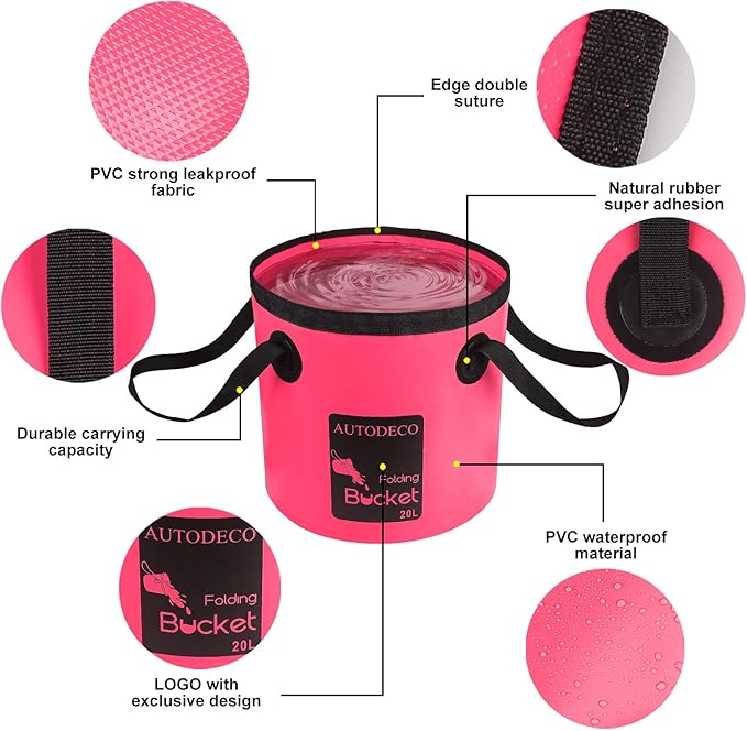 AUTODECO Collapsible Bucket 5 Gallon Container Folding Water Bucket Portable Wash Basin 20L