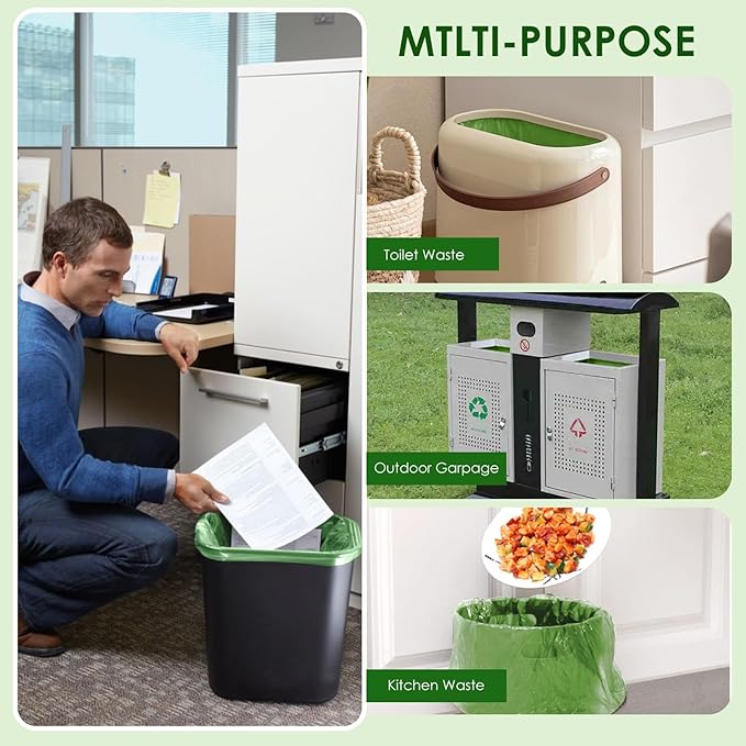 10-13 Gallon Compostable Trash Bags with Drawstring, Heavy Duty Extra Thick 1 Mil, 49.21 Liter, Tear Resistant & Odorless Kitchen Food Scrap Waste Bag, US BPI and OK Compost Home Certified (30 Count)