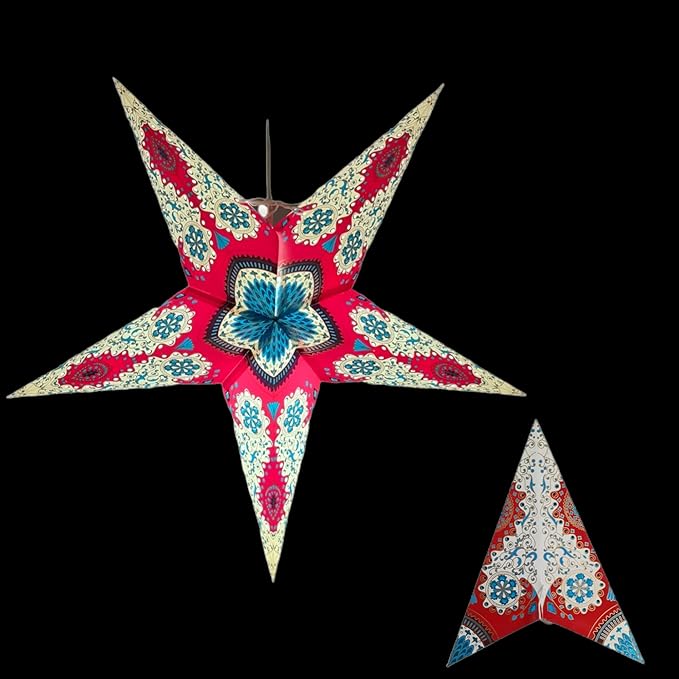 Lantern Lampshade Paper Star Light Shades Large 60cm Star Hanging Decorations for Christmas Wedding Home Decoration Birthday Party (Glitter White, Red, Blue)