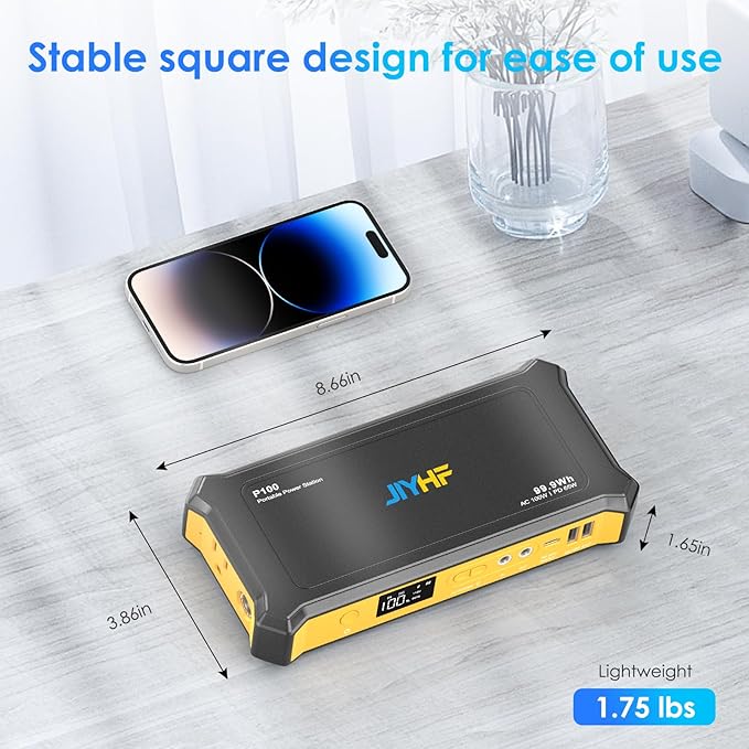 JIYHF Portable Power Station 99.9Wh, Laptop Charger & Backup Power with 65W USB-C PD, 100W AC Outlet, 12V DC Output, LED Light for Camping, Home Backup, Emergency, RV