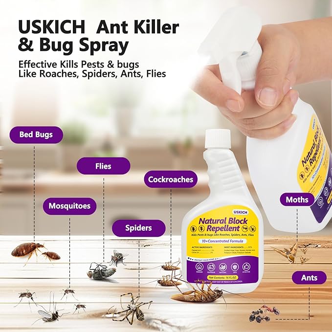 Ant Killer & Bug Spray - 16 oz-Natural Indoor & Outdoor Insect Repellent Spray for Spiders, Ants, Roaches,Cockroach -Fly and Insect Defense, Safe & Extra-Strong Formula,Pest Control