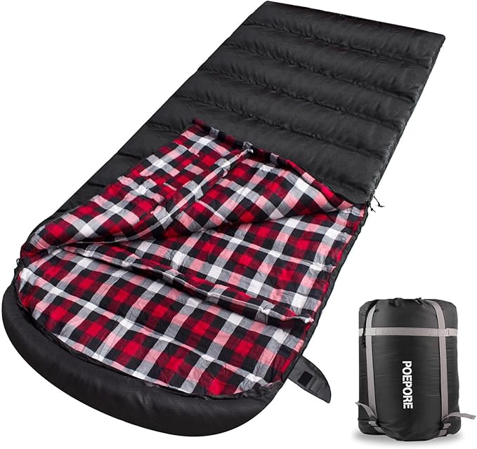 Flannel Sleeping Bag Cotton 0 Degree Cold Weather for Adults XXL Sleeping Bag 4 Season Big and Tall with Compression Sack