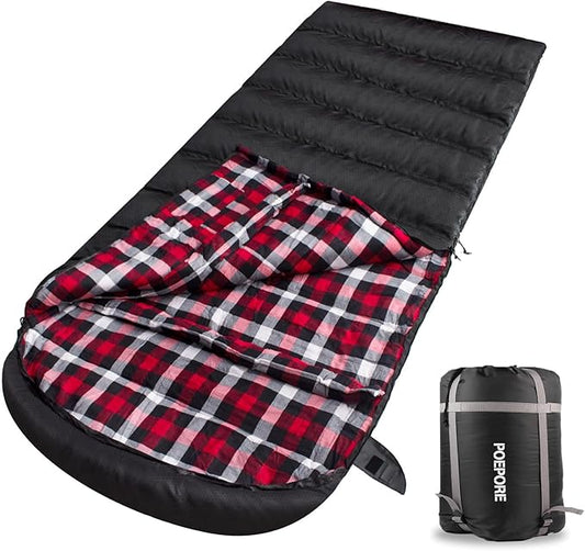 Flannel Sleeping Bag Cotton 0 Degree Cold Weather for Adults XXL Sleeping Bag 4 Season Big and Tall with Compression Sack