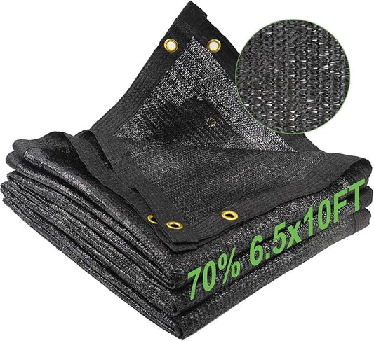 Shade Cloth for Garden, 70% 6.5 x 10 FT Black Mesh Tarp with Reinforced Grommets, Sun Shade Net Greenhouse Shade Cloth for Plants Cover, Vegetables, Patio, Chicken Coop Sunshade