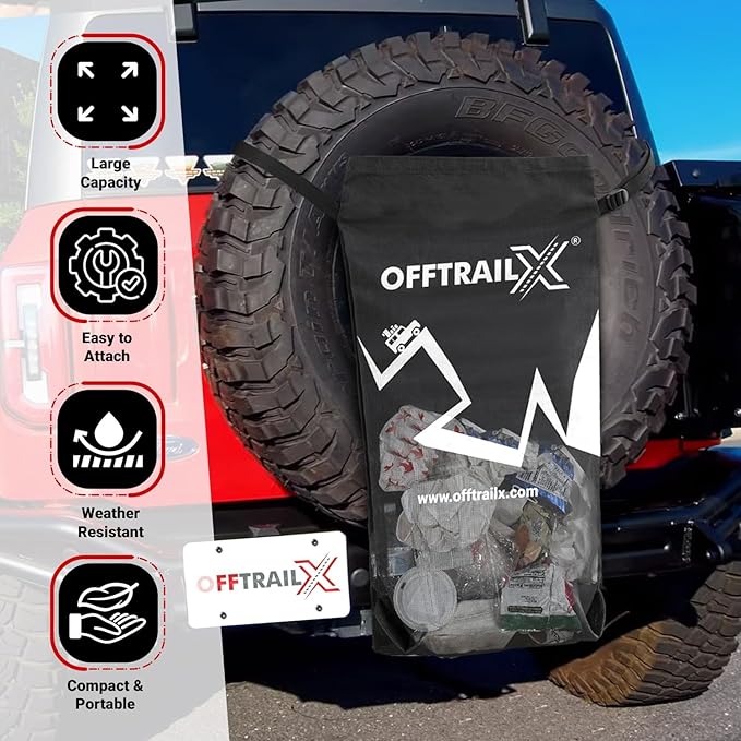Spare Tire Hanging Mesh Trash Bag Heavy Duty Cargo Storage Bag for Wrangler, Bronco, Jeep, Truck, SUV, Car, Trunk Organizer for Camping, Beach, Outdoor, Off-Road Recovery Gear