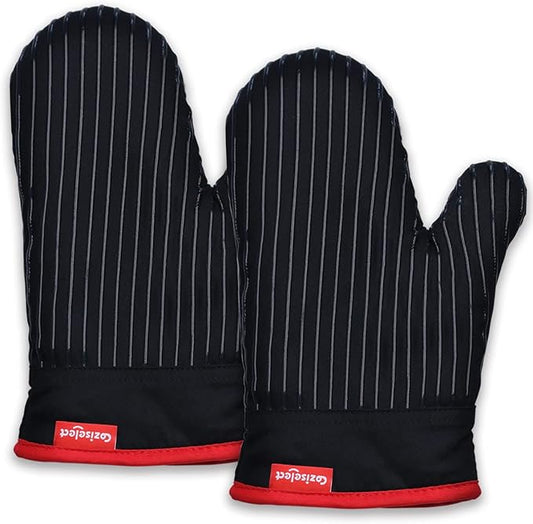 Oven Mitts Set, Oven Mitt Heat Resistant, Cotton Oven Mitts 500 Degrees, Oven Gloves for Kitchen Cooking Grill, Kitchen Mitts for Oven, Black Oven Mits Heavy Duty Thick