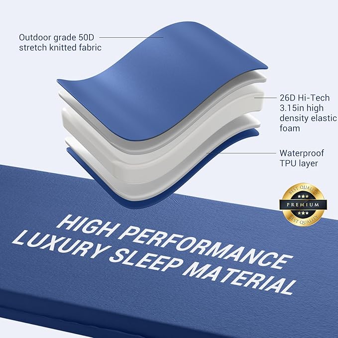 Elegear Self Inflating Sleeping Pad, 3.15" Ultra-Thick Memory Foam Camping Pad with Pillow Fast Inflating in 20s Insulated Camping Mattress Pad 4-Season Camp Sleeping Mat for Camp/Travel/Car/Tent