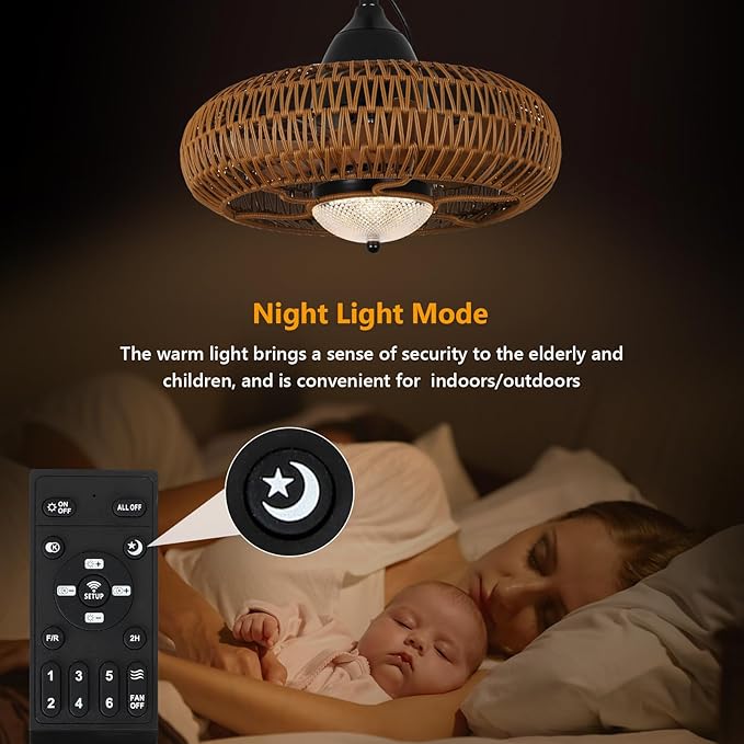 Airposta Waterproof Outdoor Ceiling Fan with Lights Remote Control, Wet Rated Gazebo Fan with 3 Color Temperatures&Dimmable LED Light, Boho Rattan Plug in Ceiling Fan for Indoor Bedroom/Outdoor Patios