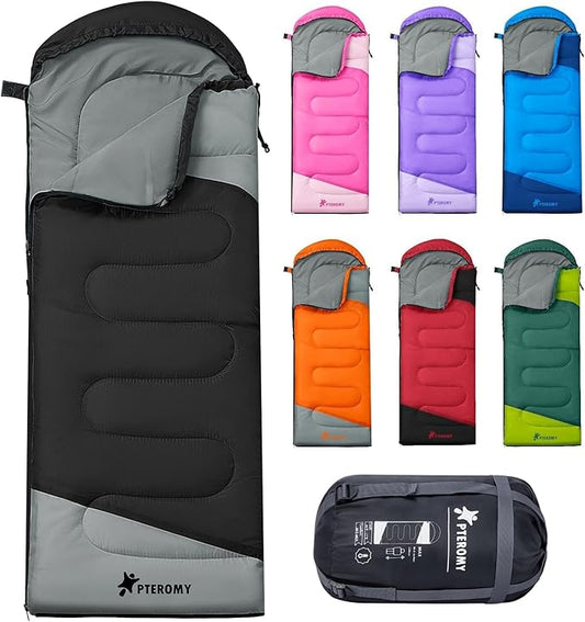 PTEROMY Sleeping Bags for Adults, Lightweight Water Resistant Backpacking Camping Sleeping Bag for Warm Cold Weather, Camping Essentials for Hiking Outdoor Travel