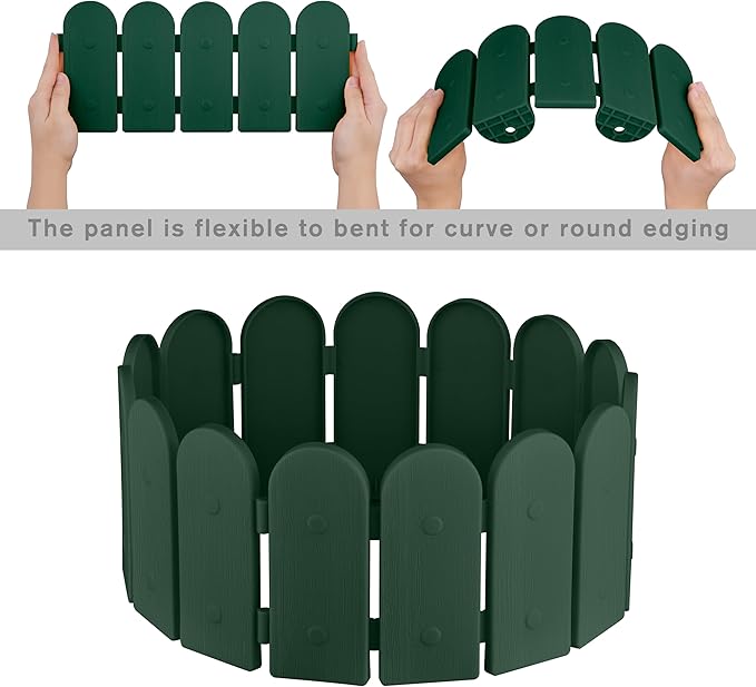 Evelyne Garden Border Edging: Wooden Fence Design - 8pcs Green Yard Landscaping Fence Liner Lawn Edge Barrier - 10ft Kit of Decorative Lawn Landscape Panels Elements -Landscaping Edging-GMT-10374-B08