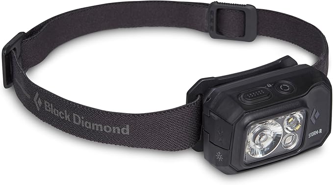 BLACK DIAMOND Storm 500-R Rechargeable LED Headlamp, Waterproof and Dimmable for Camping, Hiking, Running, Hunting, Work with Red Light Headlamp Mode, Black