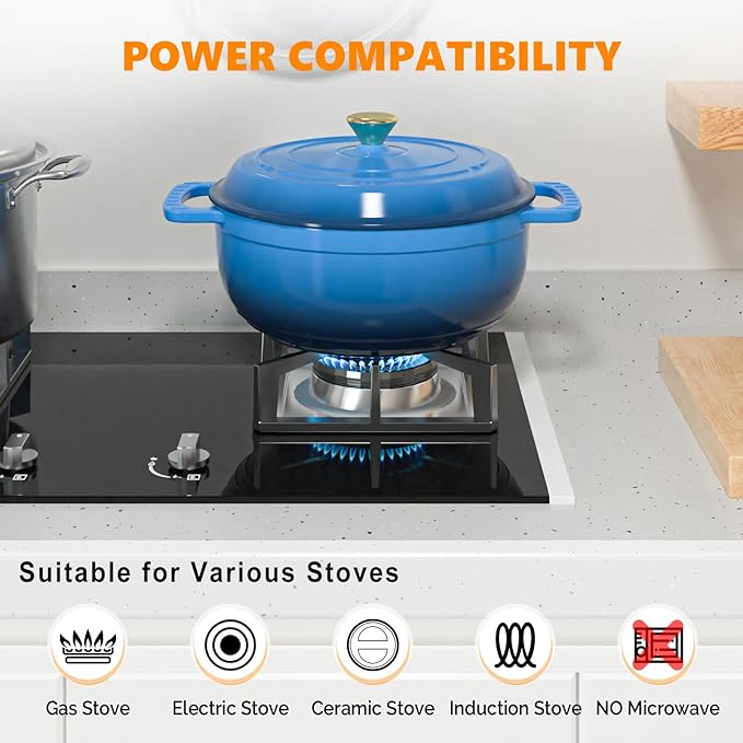 BONNLO 6QT Round Dutch Oven, Enameled Cast Iron Dutch Oven Pot with Lid & Dual Handles, Oven Safe Up to 500° F, for Sourdough, Bread Baking, Stews and Roasting (Blue)