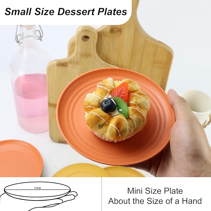 Homienly 5.7 Inch Small Plates-Wheat Straw Mini Plate, Unbreakable Plate Set Ideal for Dessert, Appetizers, Small Serving, Side Dish, Lightweight Dessert Dishes Plates, Set of 8, Colorful