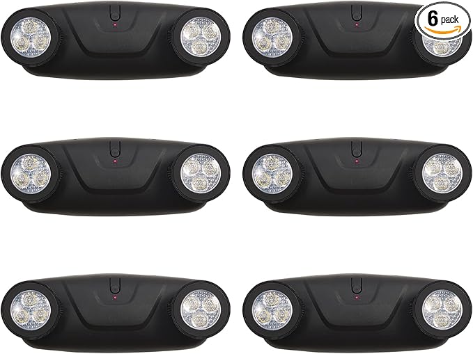 TANLUX LED Emergency Lights with Battery Backup, Two Head Adjustable Commercial Emergency Lights, UL Listed, AC 120/277V, Hardwired - 6 Pack(Black)