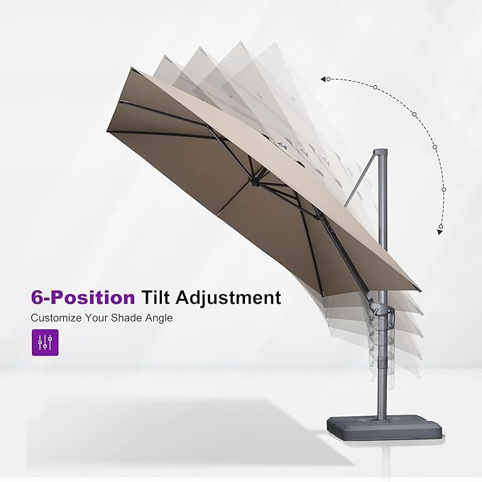 PURPLE LEAF 9' X 11.5' Rectangle Patio Umbrella Outdoor Large Aluminum Cantilever Umbrella with 3-Year Fade Resistance Recycled Fabric and 360-degree Rotation for Deck Pool Garden, Sand Dune