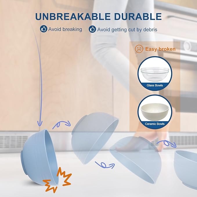 HOTEC 12-PACK BPA Free Unbreakable Plastic Cereal Bowls - Microwave & Dishwasher Safe Soup Salad Camping Bowls, 26OZ, Multicolor