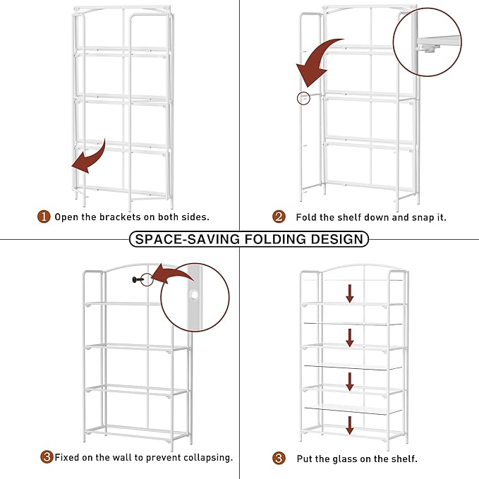 Crofy No Assembly Folding Bookshelf for Living Room, 4 Tier White Collapsible Book Shelf for Home Office, Portable Bookcase Storage Organizer