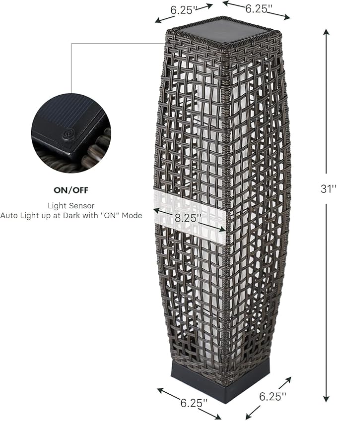 Grand patio Solar Outdoor Floor Lamp Water-Resistant Wicker Deck Lantern Light for Garden or Porch-Large Fuji, Dark Brown