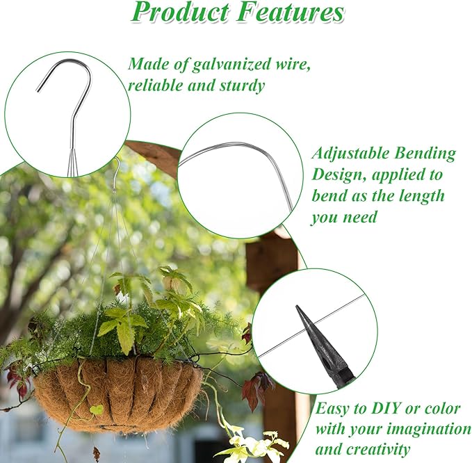 24 Pack 24" 4 Wire Steel Hook Hanger, Wire Plant Hangers for Hanging Baskets, Pot Hangers for Plants for Indoor Outdoor Patio Garden