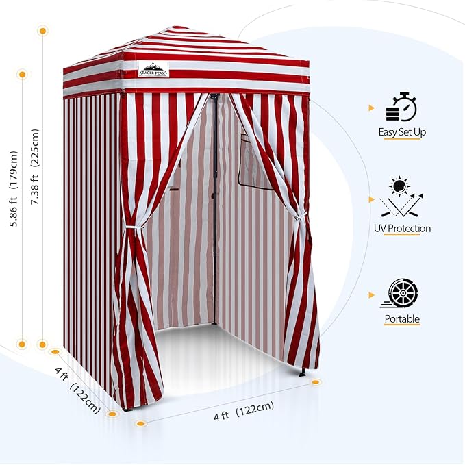 EAGLE PEAK Flex Ultra Compact 4x4 Pop-up Canopy, Sun Shelter, Changing Room, Portable Privacy Canopy Cabana for Pool, Fashion Photoshoots, or Camping, Red/White