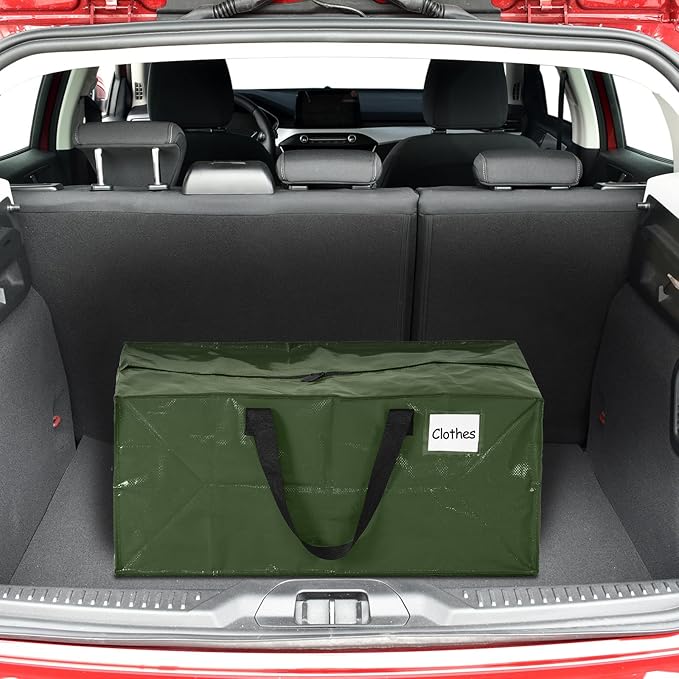 4 Pcs 24 Gallon Large Moving Bags with Zipper and Handles Foldable Storage Duffle Bags Heavy Duty Extra Large Totes for College Dorm Travel Clothes Blankets Bedding Moving (Green)