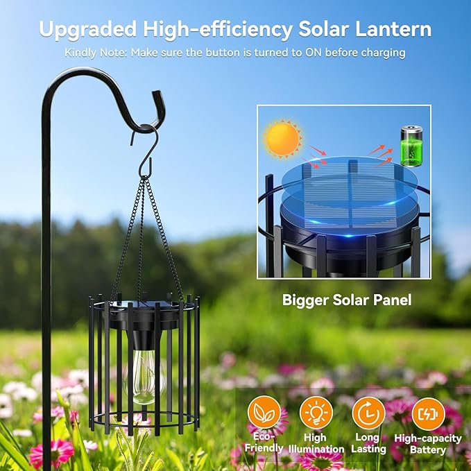 KOOPER Solar Lanterns Outdoor Waterproof, 14.56" Upgraded Bright Hanging Solar Lights Outdoor Lanterns Decorative, Auto ON/Off Metal Hanging Lantern Lights for Pathway Yard Patio Garden Decor 2 Pack