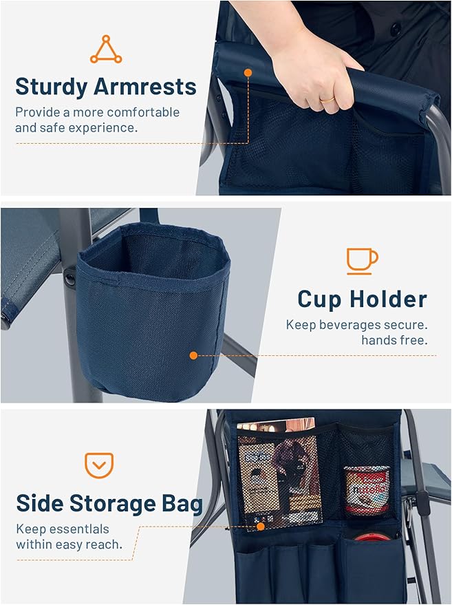 TIMBER RIDGE Folding Rocking Camping Chair, 400lbs Capacity Portable Oversized Outdoor Rocker with Hard Armrests, Cup Holder & Side Pocket, Quick-Fold Design for Outdoor, Patio, Lawn, Blue