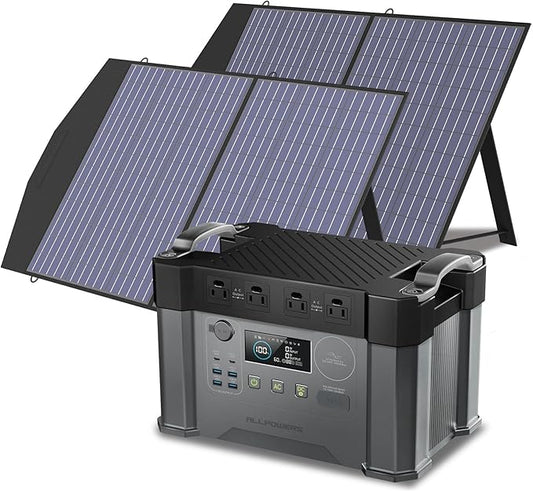 ALLPOWERS 2000w Portable Power Station, 1500Wh/2000w Solar Generator, with 2 Pack SP027 100W Foldable Solar Panel, Solar Power Bank for 11 Devices, for Outdoor Camping, Traveling, Emergencies