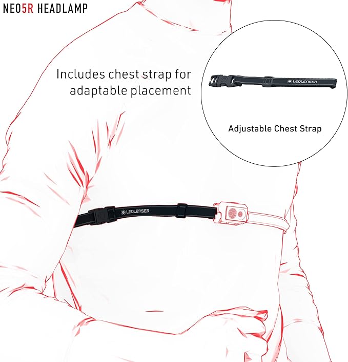 Ledlenser NEO5R LED headlamp Jogging, 600 lumens, Running lamp, Rechargeable, red Rear Light, Reflective Headband, Chest Strap, lamp Head swivelling (White)