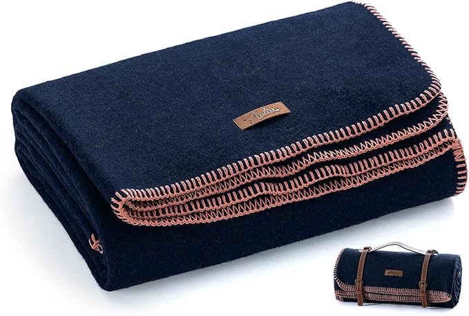100% Wool Blanket, 48" x 62", Warm, Thick, Washable, Military Wool Blanket, Great for Camping, Outdoors, Sporting Events, Survival Kits，Navy