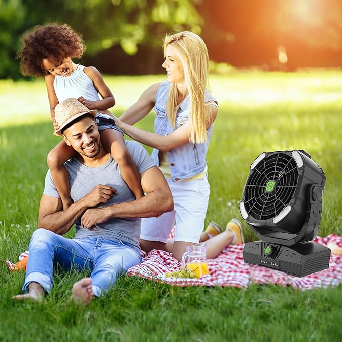 RUNTOP 20000mAh Camping Fan, Oscillating High Speed Rechargeable Battery Operated Fan w/RGB Light,Remote,Hanging Hook, Outdoor Portable Fans Battery Powered Personal USB Desk Fan for Tent, Travel