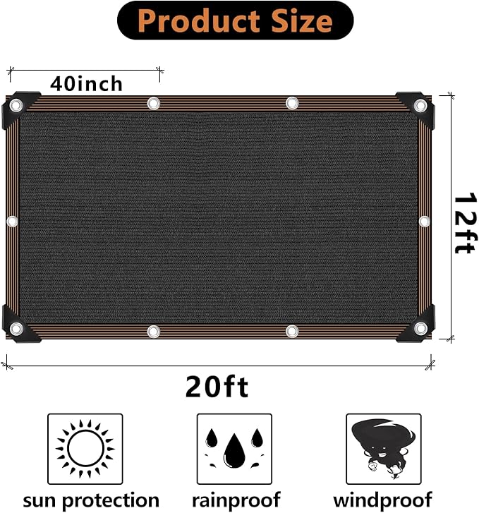 Black Shade Cloth,90% Durable Mesh Tarp with Grommets, Resistant Garden Sun Shade Netting, Antifreezing for Pergola Greenhouse Plants Growing Chicken Coop Covers