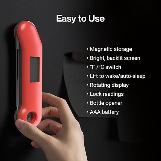 ProfessionaI Meat Thermometer Digital, 3X Faster 0.5 Sec Instant Read, NIST Certified Accuracy ±0.5°F, 100% Waterproof Probe, Auto-Rotate Bright Indicator, for Candy/Grill/BBQ, Red & Gray