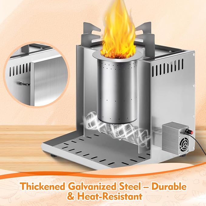 Portable Wood Camping Stove with Turbo Fan – 20-Second Quick Ignition, Adjustable Flame for Outdoor Cooking & BBQ, Burns Wood, Nut Shells, Dry Grass, Leaves & Biomass