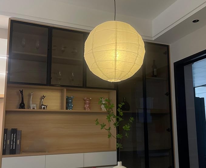 (19.69'') Spheroidal Large Round Paper Lantern Lamp，White Irregular Hanging Lanterns Shades，Japanese Lantern Vintage Rice Paper Pendant Lamp Shades