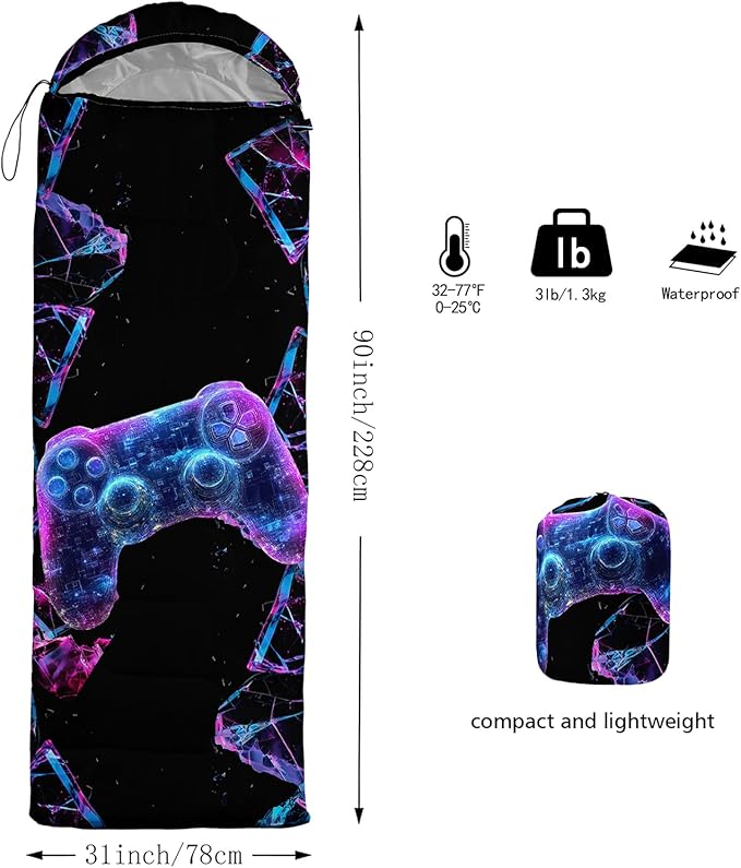 AILONEN Blue Glowing Basketball Sleeping Bag for Kids Boys,Warm and Cool Weather,Lightweight,Waterproof Backpacking,City Theme Ball Sports Sleeping Bag for Camping