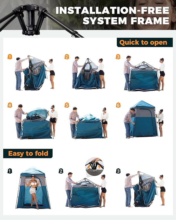 KingCamp Camping Shower Tent, Instant Portable Privacy Shelter, 1/2 Room Large Outdoor Toilet Tent with Floor, Water-Resistant, Windproof & Easy Setup for Beach, Camping & Hiking