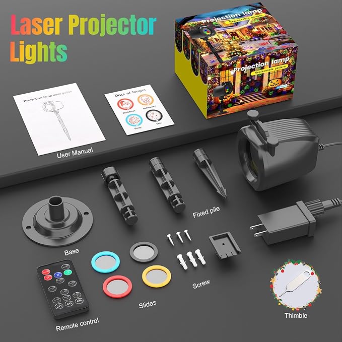 2-IN-1 HD Christmas Laser Lights Projector Outdoor, 4 Slide Moving RGB Firefly Lights with RF Remote, Christmas Decorations Firefly Laser Light Up to 3200 Sq.Ft for Halloween Yard Garden Holiday Party