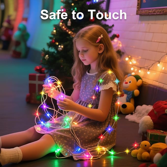 1Pack USB Plug in Fairy String Lights,16ft 50 LED Copper with Remote and Timer, 8 Modes Waterproof Twinkle String Lights Battery Powered for Bedroom Indoor Party Wedding Christmas Decoration