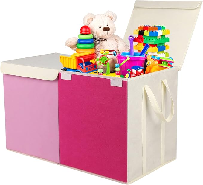 Toy Box Chest, Collapsible Sturdy Storage Bins with Lids, Extra Large Kids Toy Storage Organizer Boxes Bins Baskets for Kids, Boys, Girls, Nursery Room, Playroom, Closet (Pink)